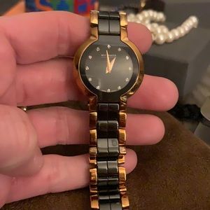 Whittnauer ceramic rose gold and diamond watch